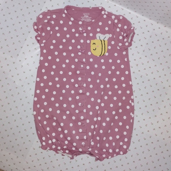 CARTER's: Baby Girl's POLKA DOT BEE Snap-up Romper / Onesie - Picture 2 of 4